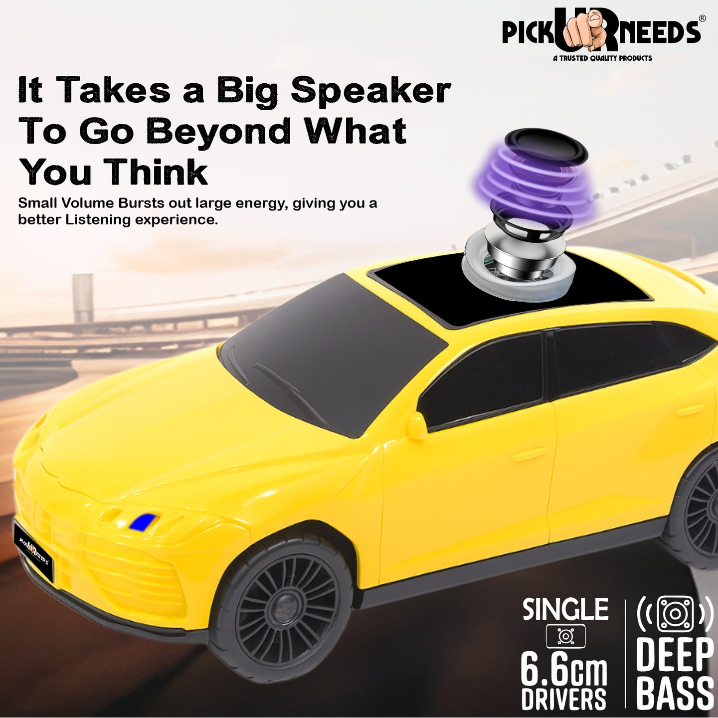 Pick Ur Needs Rechargeable Car-Shaped Speaker – RGB LED Light, USB/FM/SD Card, Type-C, 1200mAh